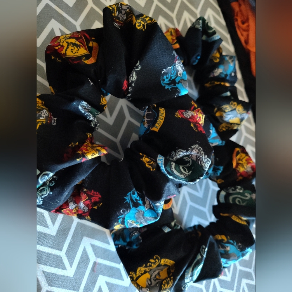 Black Scrunchie with Colorful Crests